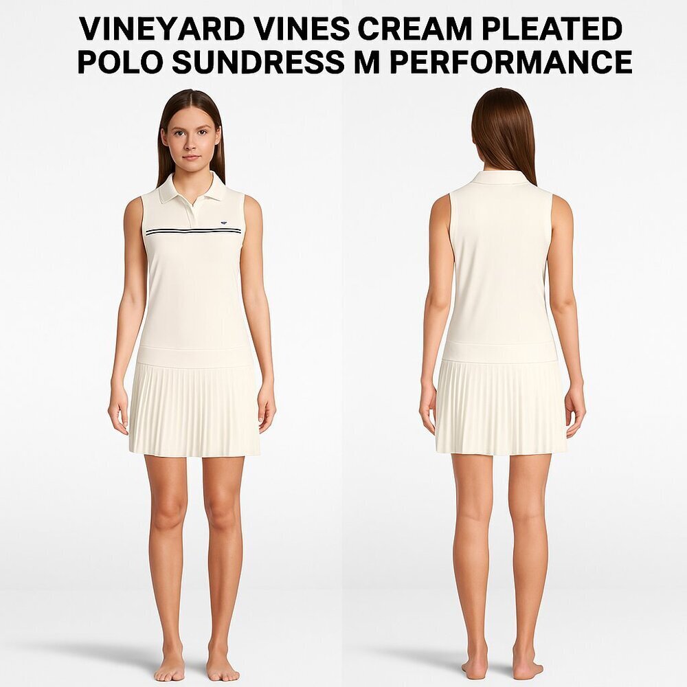 Vineyard Vines Cream Pleated Polo Sundress M Performance - Picture 1 of 8